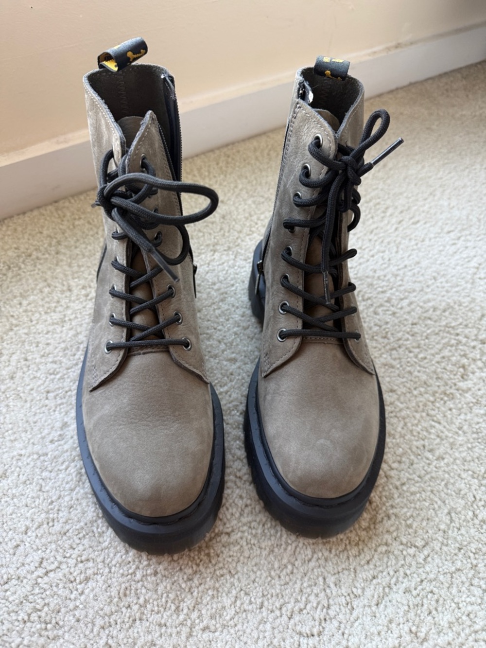 Dr. Martens Taupe Suede Lace-Up Combat Boots